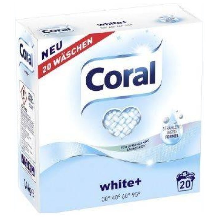 Coral White+ prací prášok na bielu bielizeň 20 praní 1,4 kg