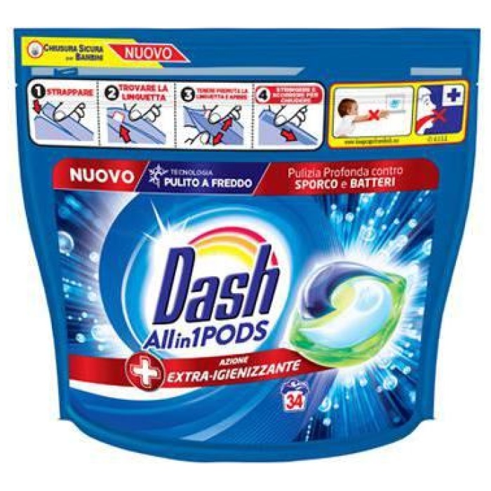 Dash All in Pods Extra Hygiene 3v1 univerzálne kapsule na pranie 34 ks