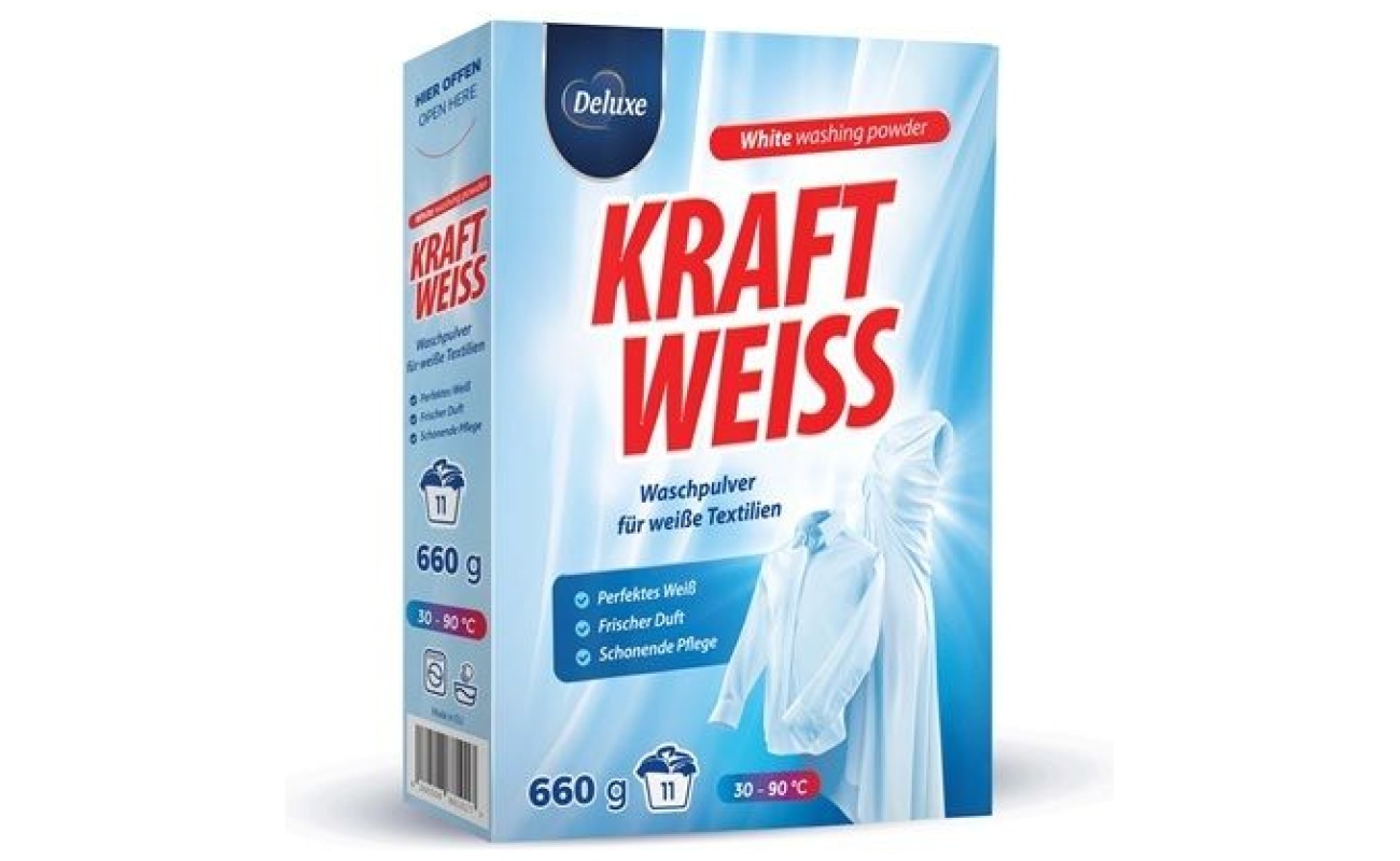 Deluxe Kraft Weiss – prací prášok na bielu bielizeň, spodnú bielizeň a záclony 11 praní 660g