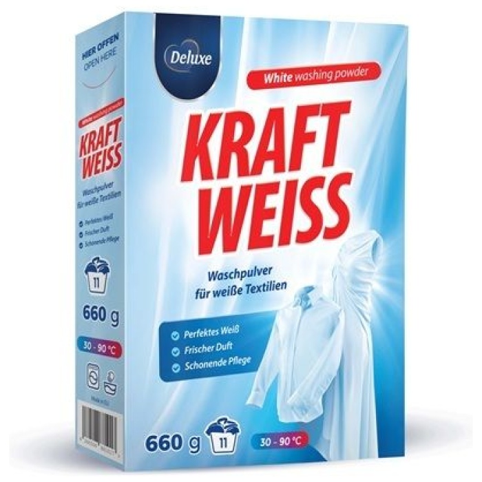 Deluxe Kraft Weiss – prací prášok na bielu bielizeň, spodnú bielizeň a záclony 11 praní 660g